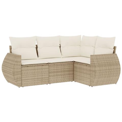 Set Divano da Giardino 4 pz con Cuscini Beige in Polyrattan - Foto 1