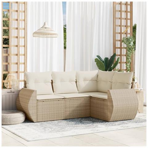 Set Divano da Giardino 4 pz con Cuscini Beige in Polyrattan - Foto 2
