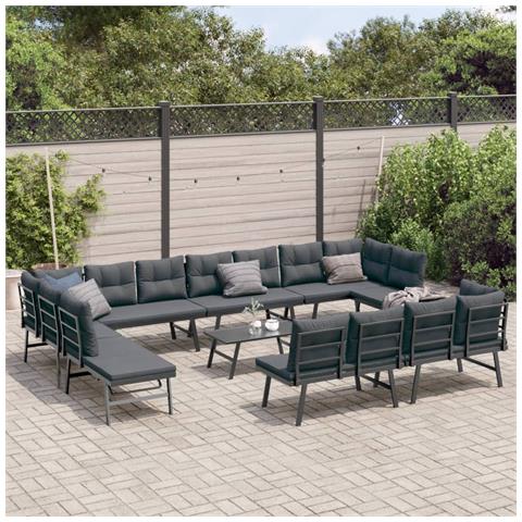 Set Panche Giardino Cuscini 9pz Nere Acciaio Verniciato Polvere - Foto 2