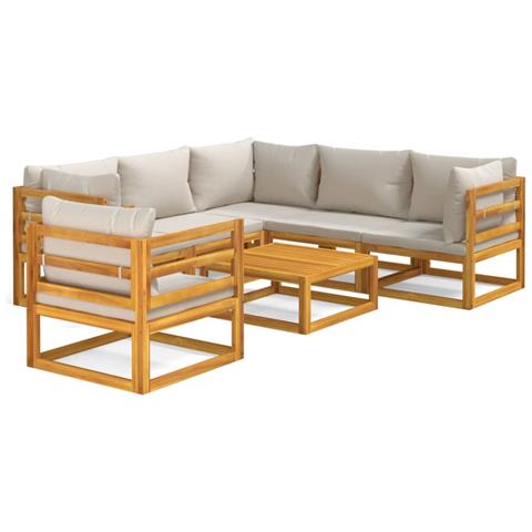 Set Salotto Giardino 7pz Cuscini Grigio Chiaro Legno Massello - Foto 1