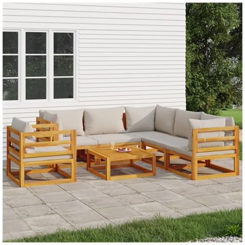 Set Salotto Giardino 7pz Cuscini Grigio Chiaro Legno Massello - Foto 2