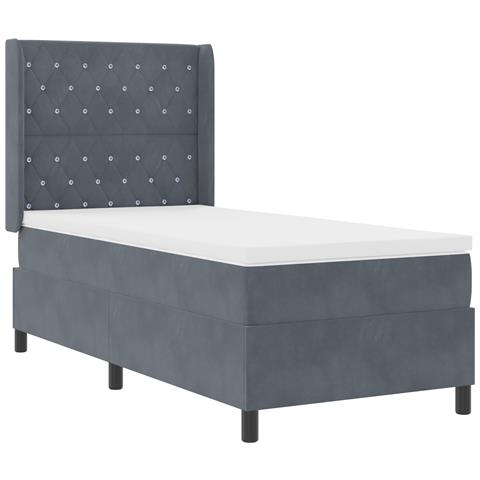 Letto Box Spring con Materasso Grigio Scuro 90x200 cm in Velluto - Foto 1