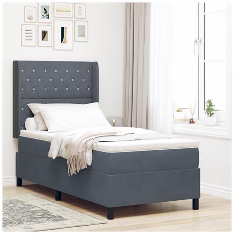 Letto Box Spring con Materasso Grigio Scuro 90x200 cm in Velluto - Foto 2