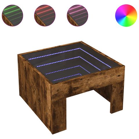 Tavolino da Salotto con LED Infinity Rovere Fumo 50x50x30 cm - Foto 1