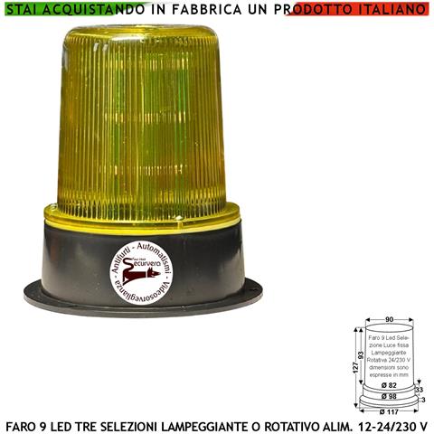 Luce Gialla 9 Led Su 3 Steli Funzioni Fissa Lampeggiante O Rotante Aliment. 12/24/230 V Montaggio Da Palo O Parete Uso - Foto 1