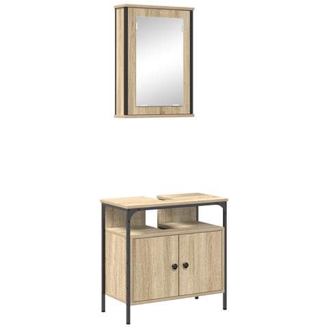 Set di Armadietti per Bagno a 2 Pezzi Rovere Ingegnerizzato - Foto 1