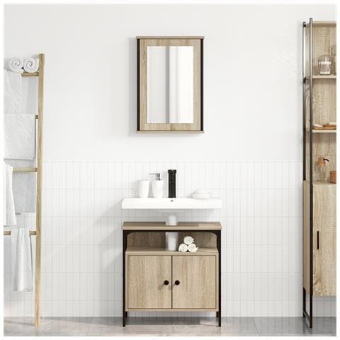 Set di Armadietti per Bagno a 2 Pezzi Rovere Ingegnerizzato - Foto 2