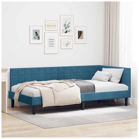 Cornice del letto ad angolo Blu 100 cm x 200 cm Velluto - Foto 2