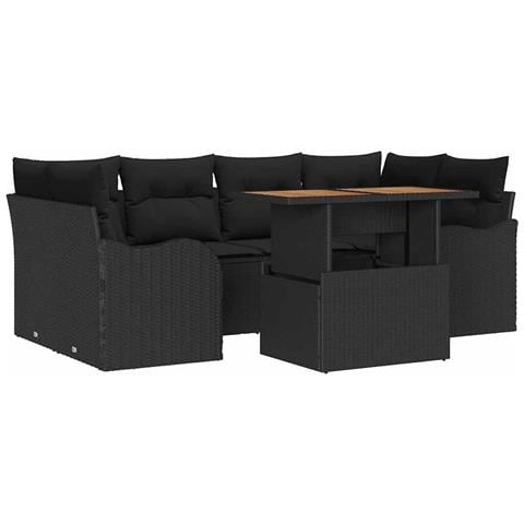 Set Divano da Giardino con cuscino 7 pcs Nero 100 x 55 x 73 cm - Foto 1