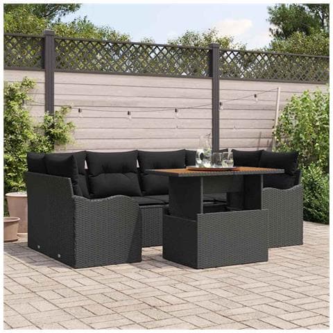 Set Divano da Giardino con cuscino 7 pcs Nero 100 x 55 x 73 cm - Foto 2