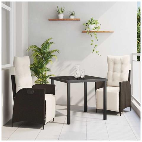 Set da Pranzo per Giardino 3 pcs Marrone Poly Rattan - Foto 2