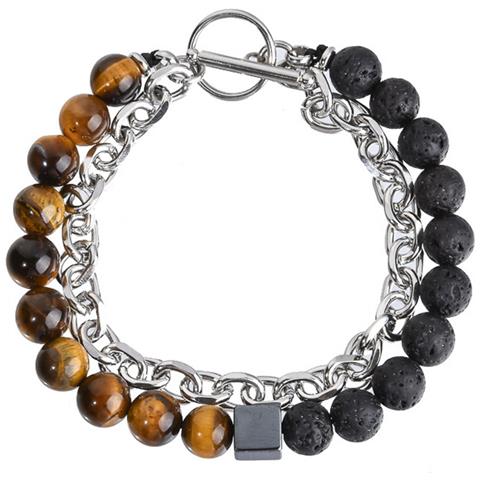 Bracciale Con Perle In Pietra Vulcanica - Bracciale Alla Moda Con Catena In Ferro Naturale Unico - Foto 2