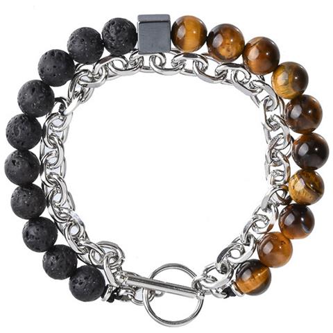 Bracciale Con Perle In Pietra Vulcanica - Bracciale Alla Moda Con Catena In Ferro Naturale Unico - Foto 4