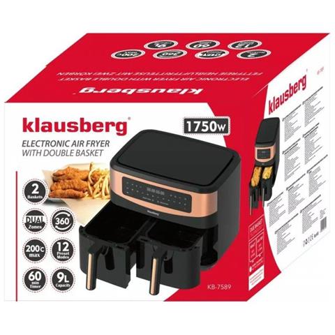 Friggitrice ad aria Klausberg KB-7589 2 x 4,5 l, apparecchio per cucinare in modo sano - Foto 4