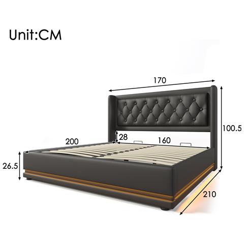 Letto Con Testiera Trapuntata, Contenitore Idraulico E Luci Led - Foto 3