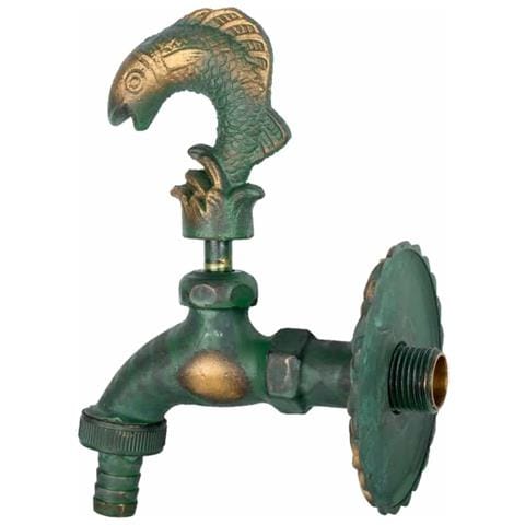 Rubinetto Da Giardino Nostalgico Con Motivo Pesce In Ottone Patinato - Foto 2