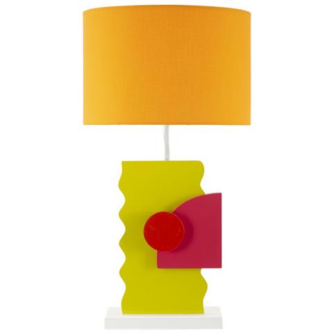 Lampada Da Tavolo Color B In Mdf Multicolore Con Paralume In Tessuto Arancione - Foto 1