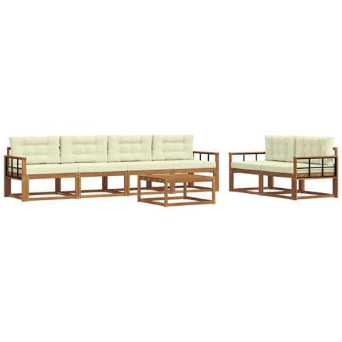 Set di divani da esterno con cuscino 7 pcs Naturale e Crema - Foto 1
