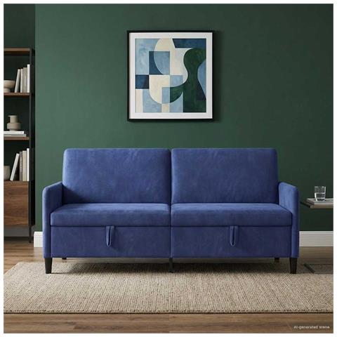 Divano con Storage Blu Polizia 192 x 78 x 87 cm Poliestere - Foto 2
