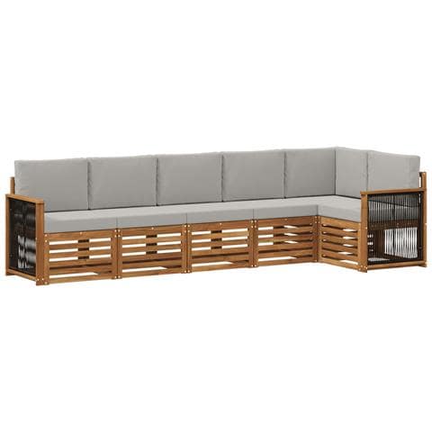 Set divano sezionale con cuscino 5 pcs Naturale e Grigio Chiaro - Foto 1