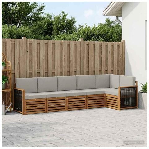 Set divano sezionale con cuscino 5 pcs Naturale e Grigio Chiaro - Foto 2