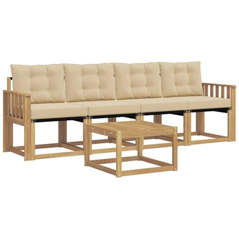Set di divani da esterno con cuscino 5 pcs Bianco e Beige - Foto 1