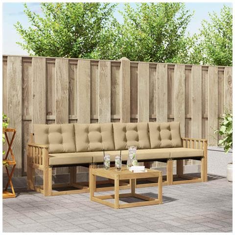 Set di divani da esterno con cuscino 5 pcs Bianco e Beige - Foto 2