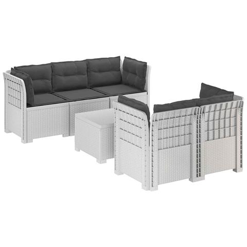 Divano da Giardino 5 Posti con Cuscini Stile Rattan PP Bianco - Foto 1