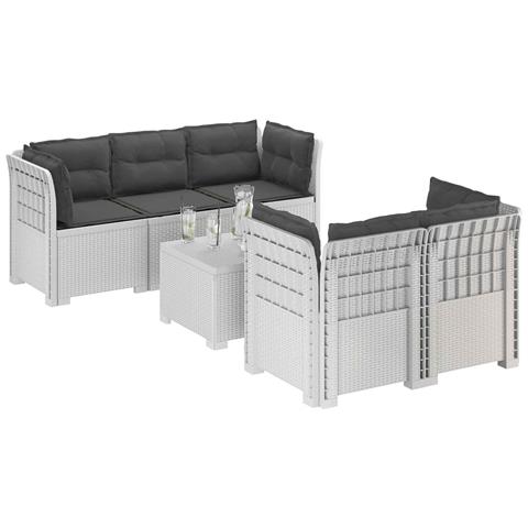 Divano da Giardino 5 Posti con Cuscini Stile Rattan PP Bianco - Foto 2
