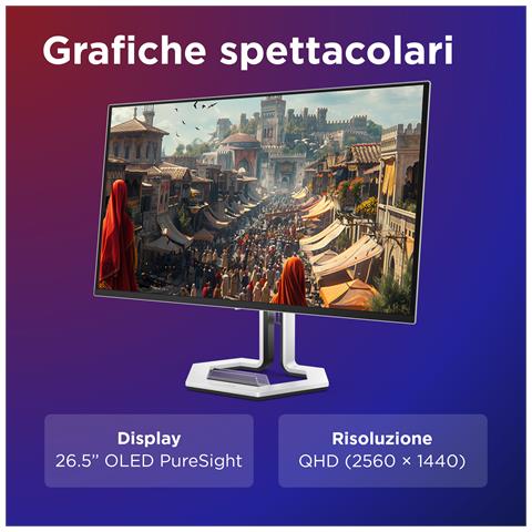 Legion Pro 27Q-10 - Monitor Gaming 26.5" QD-OLED Flat QHD 2560x1440 0 280Hz 0.03ms - AMD FreeSync Premium Pro + VESA AdaptiveSync 2xHDMI 2.1 + 1xDP 1.4 - Stand Height + Tilt + Swivel + Pivot Cavo HDMI + DP + USB A /B incluso - Foto 7