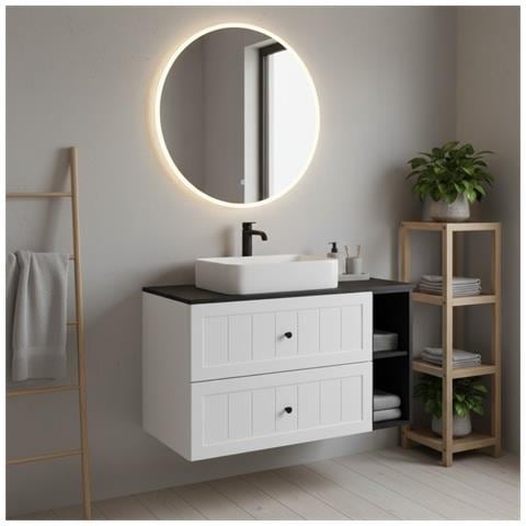 Mobile sottolavabo, Nero e marrone, 80 cm, Cassetti con chiusura ammortizzata, Ripiano con superficie di appoggio - Foto 2