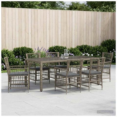 Set da pranzo per esterni 7 pz Grigio polyrattan - Foto 2