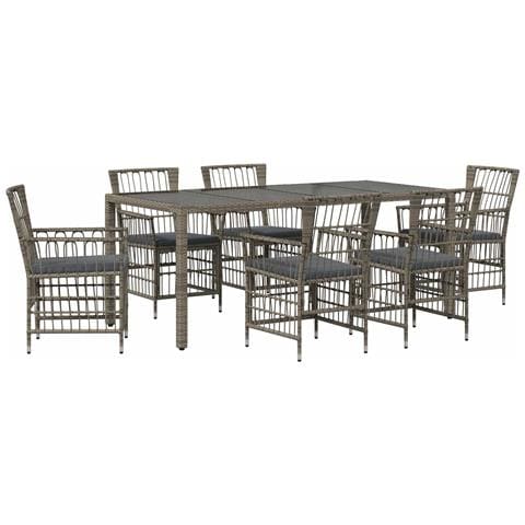 Set da pranzo per esterni 7 pz Grigio polyrattan - Foto 1