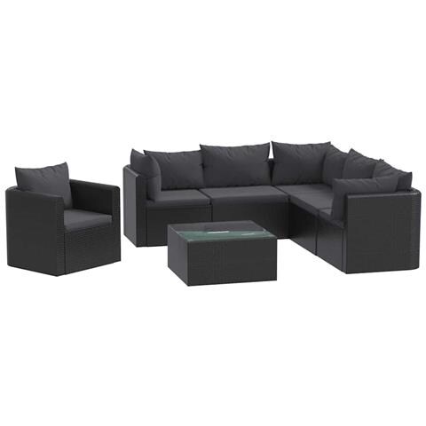 Set Divani Da Giardino 7 Pz Con Cuscini In Polyrattan Nero - Foto 1