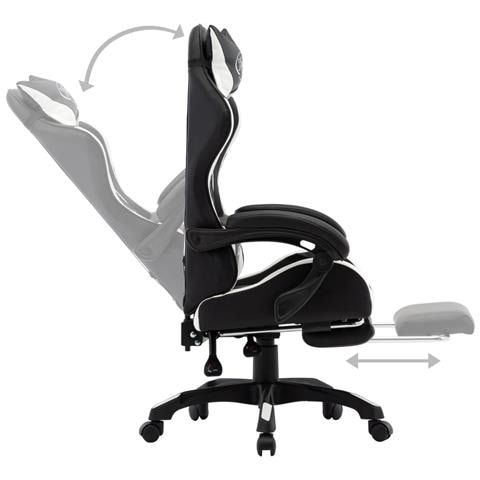 Sedia Da Gaming Con Poggiapiedi Bianca E Nera In Similpelle - Foto 8