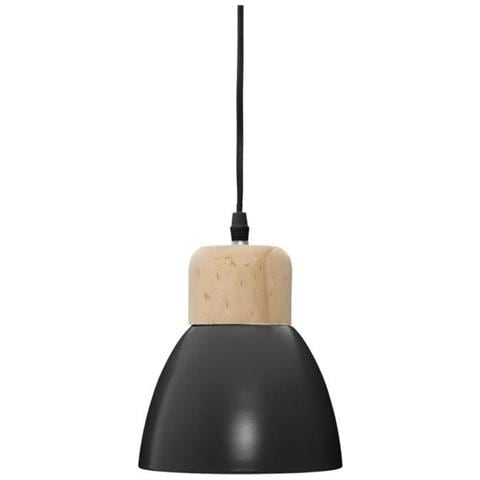 Lampada A Sospensione In Metallo E Legno - E14 - 25 W - H. 19 Cm - Nera - Foto 1