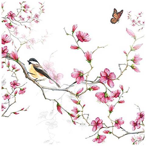 Tovaglioli ""uccello Su Ramo Di Fiore"" 20 Pezzi - Foto 1
