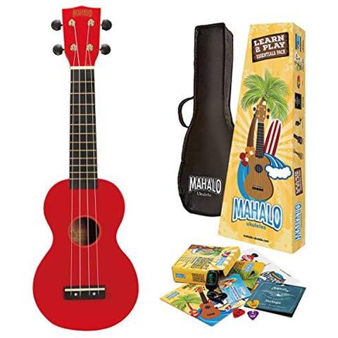 Arcobaleno Learn 2 Play Soprano Ukulele Con Essentials Pack - Red - Compreso Clip-on Sintonizzatore Aquila Strings Picks More - Foto 1