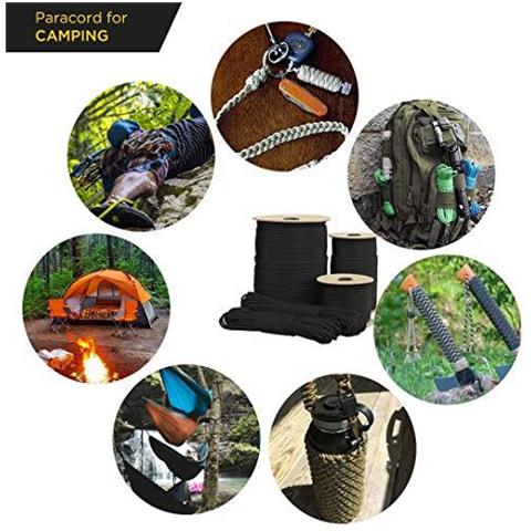 Paracord 550 Paracadute Fune 7-wire Type Iii Mil-spec Sopravvivenza Cable - 250kg Rottura Di Carico Nero A 50 M - Foto 4