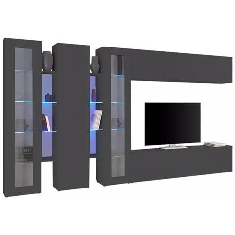 Parete Attrezzata Clemente, Set Salotto Porta Tv A 5 Ante, Mobile Soggiorno Multiuso, 100% Made In Italy, Cm 340x30h180, Antracite - Foto 4