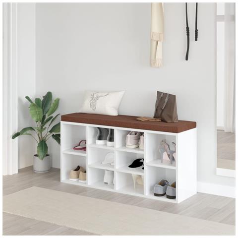 Panca Porta Scarpe Bianco Lucido 103x30x48 Cm Legno Multistrato - Foto 6