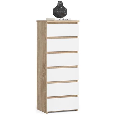 Cassettiera CL6, 6 cassetti, 40x35x109 cm, Colore Sonoma Quercia e Bianco - Foto 1