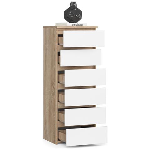 Cassettiera CL6, 6 cassetti, 40x35x109 cm, Colore Sonoma Quercia e Bianco - Foto 2