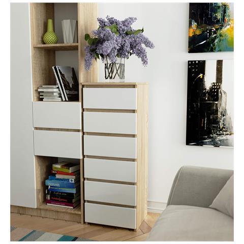 Cassettiera CL6, 6 cassetti, 40x35x109 cm, Colore Sonoma Quercia e Bianco - Foto 5