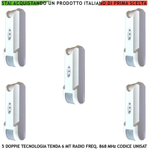 Sensore Movimento Balcone Doppia Tecnologia Tenda 5 Pezzi Copertura 6 Metri Frontali Prof. 1,8 Mt Via Radio Freq. 868 - Foto 1