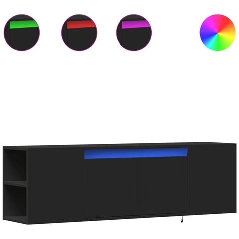 Mobile Tv A Parete Con Luci Led Nero 135x31x39,5 Cm - Foto 2