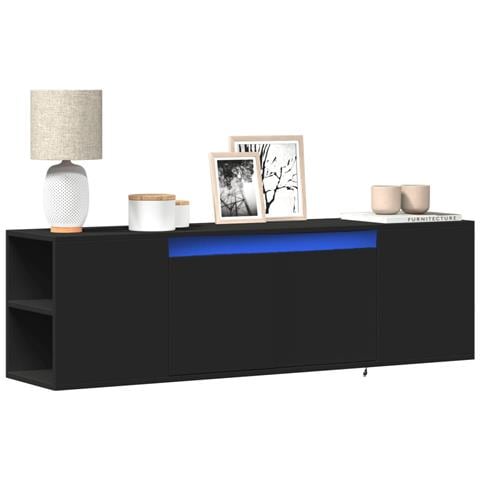 Mobile Tv A Parete Con Luci Led Nero 135x31x39,5 Cm - Foto 1