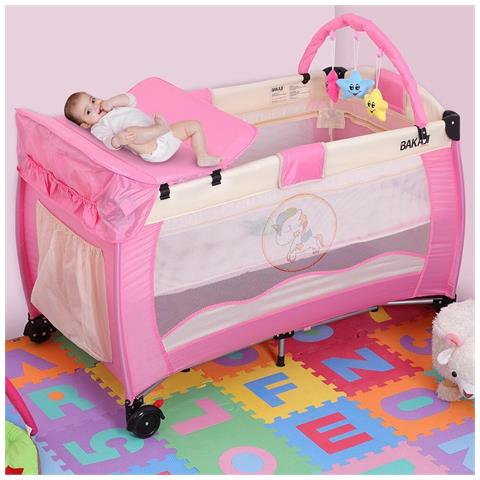 Lettino Culla Box Gioco + Fasciatoio e Giochi Bambini Campeggio Pieghevole Rosa - Foto 1