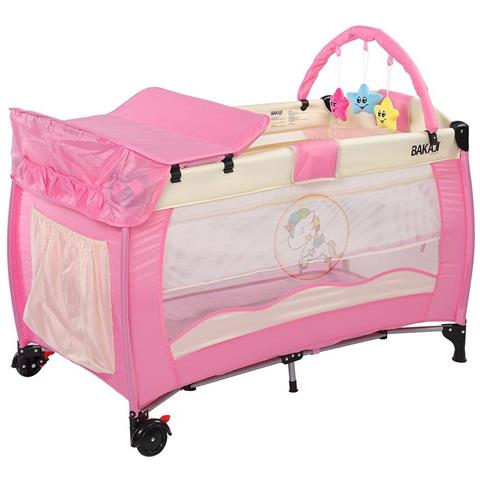 Lettino Culla Box Gioco + Fasciatoio e Giochi Bambini Campeggio Pieghevole Rosa - Foto 4