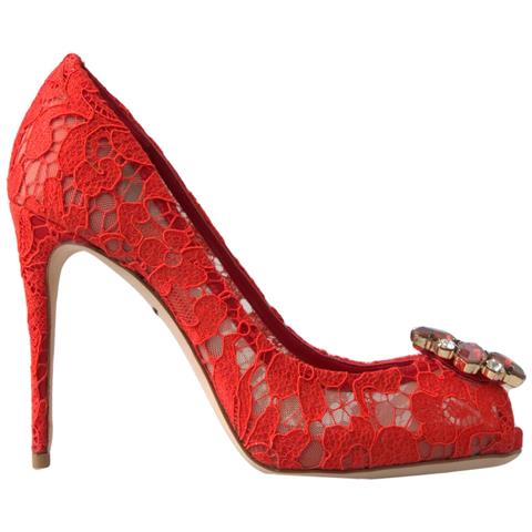 Scarpe Dã©colletã© Tacco Cristallo Pizzo Rosso Taormina - Eu37.5/us7 - Foto 1